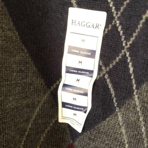 NWT Haggar Mens Argyle Long Sleeve Knit Sweater Size M Navy/Burgundy/Gray - Picture 4 of 6
